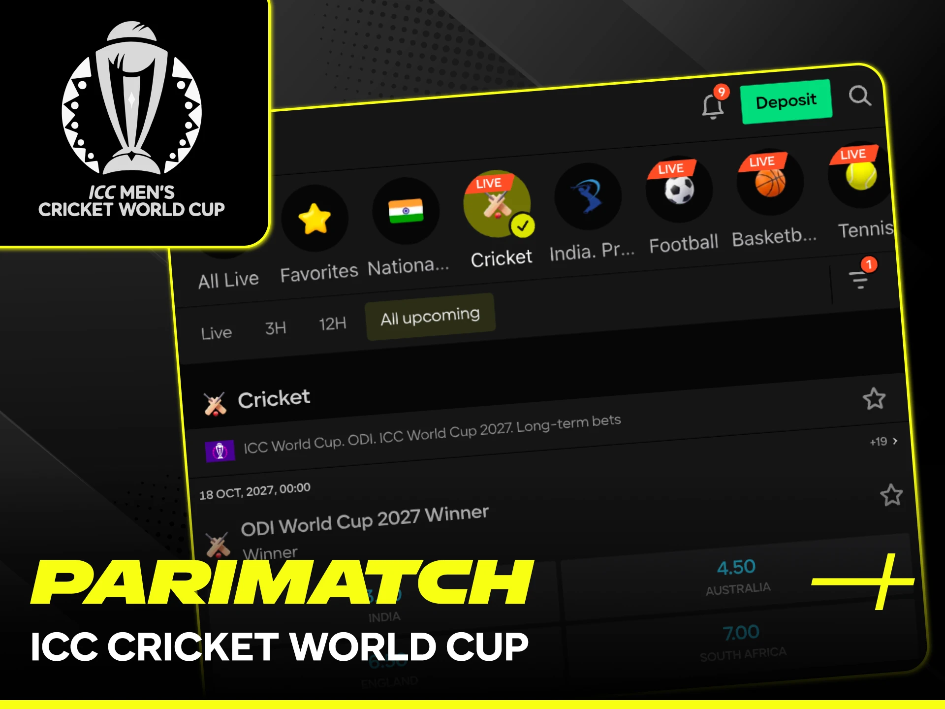 Place your winning bets on the ICC Cricket World Cup.