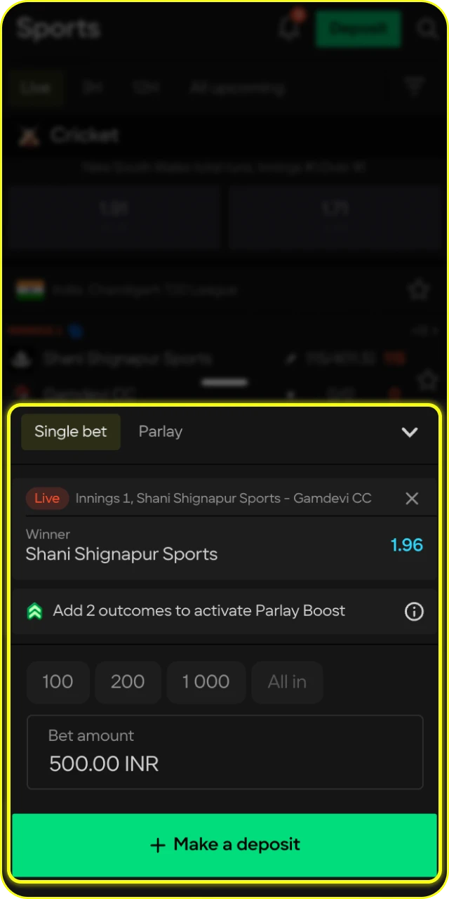 Confirm your cricket bet at Parimatch and wait for the results.