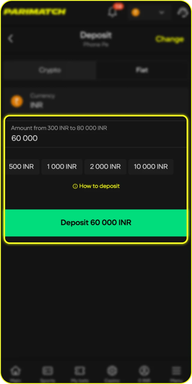 Complete the payment to fund your Parimatch App balance instantly.