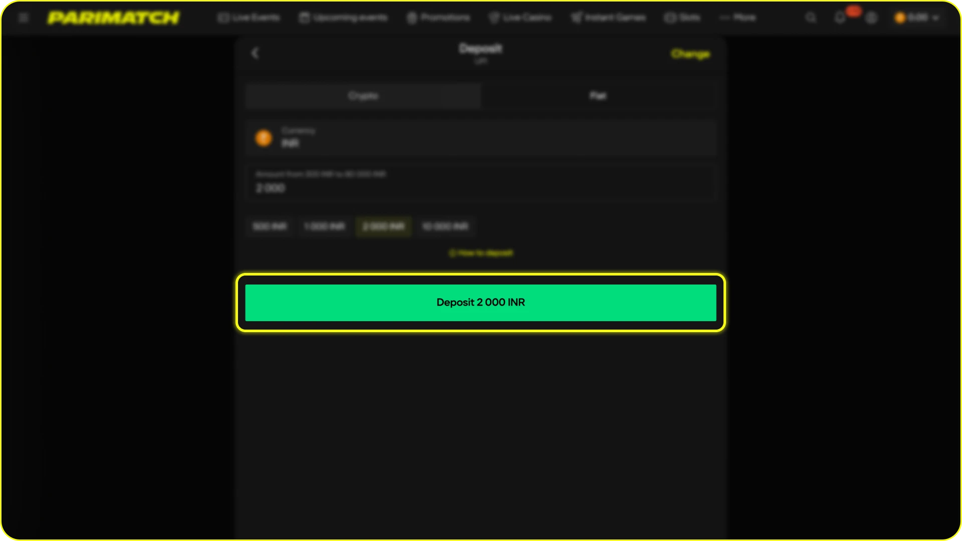 Confirm the transaction to instantly top up your account at Parimatch.