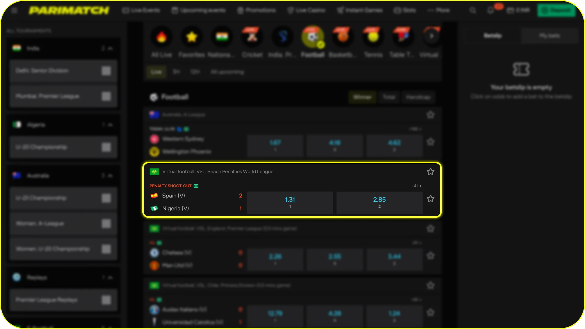 Find the match you want to bet on at Parimatch.